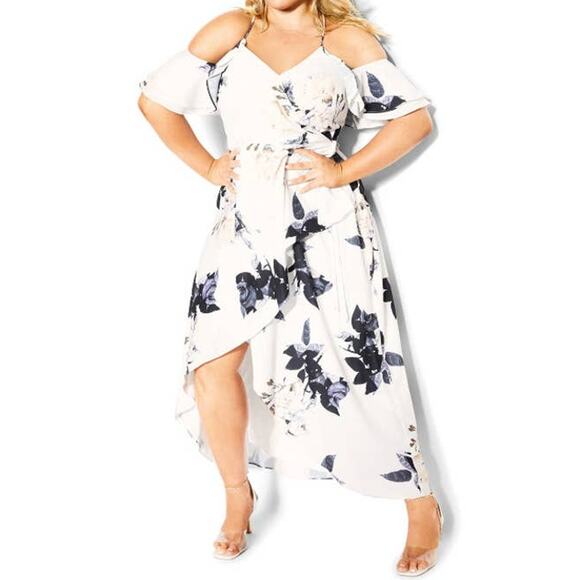 City Chic Delicate Floral Cold Shoulder Maxi Dress Large 20 NEW - Picture 5 of 5